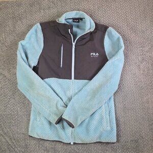 FILA Sport Sherpa Fleece Jacket Women’s Small Blue Zip Up Logo Y2K